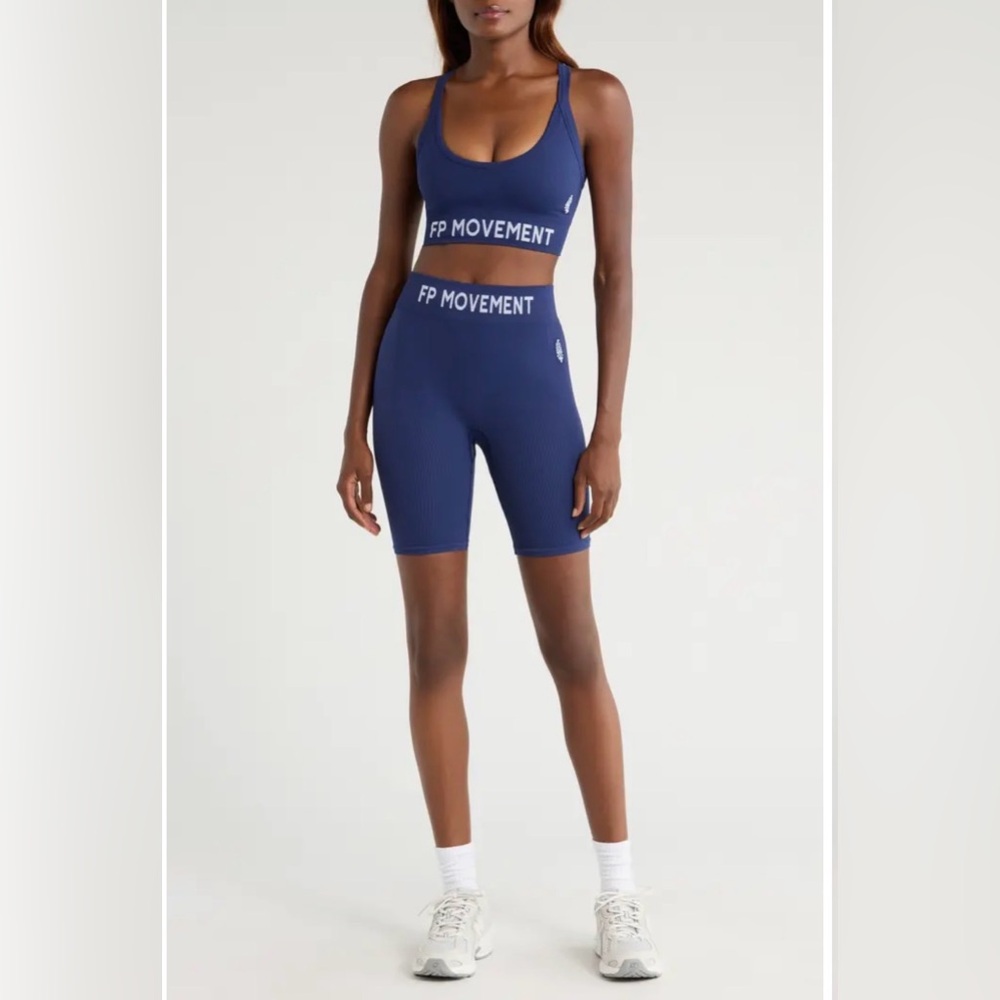 FP Movement Long Haul Logo Sports Bra and Biker Short set